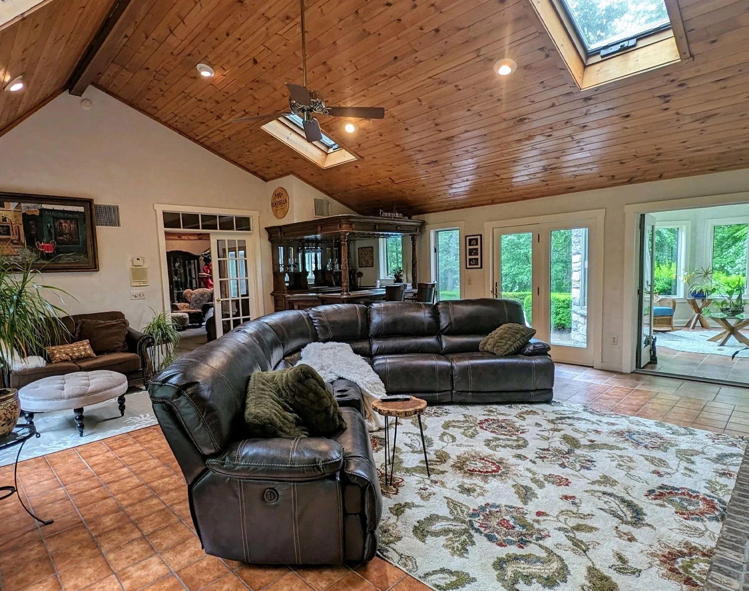 A living room with a couch and a chair